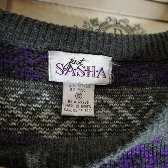 Vintage Just Sasha Purple & Gray Sweater - Picture 6 of 7